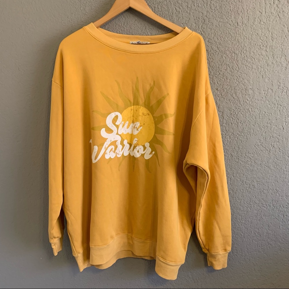WILDFOX Sun Warrior Roadtrip Oversized Sweatshirt in Mustard Yellow Medium